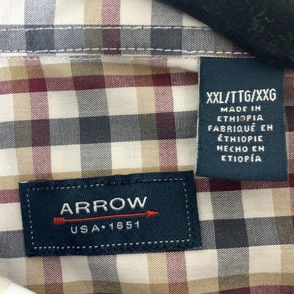 Arrow Long Sleeve Button Up Top Size XXL /T Grey Plaid - Picture 4 of 5
